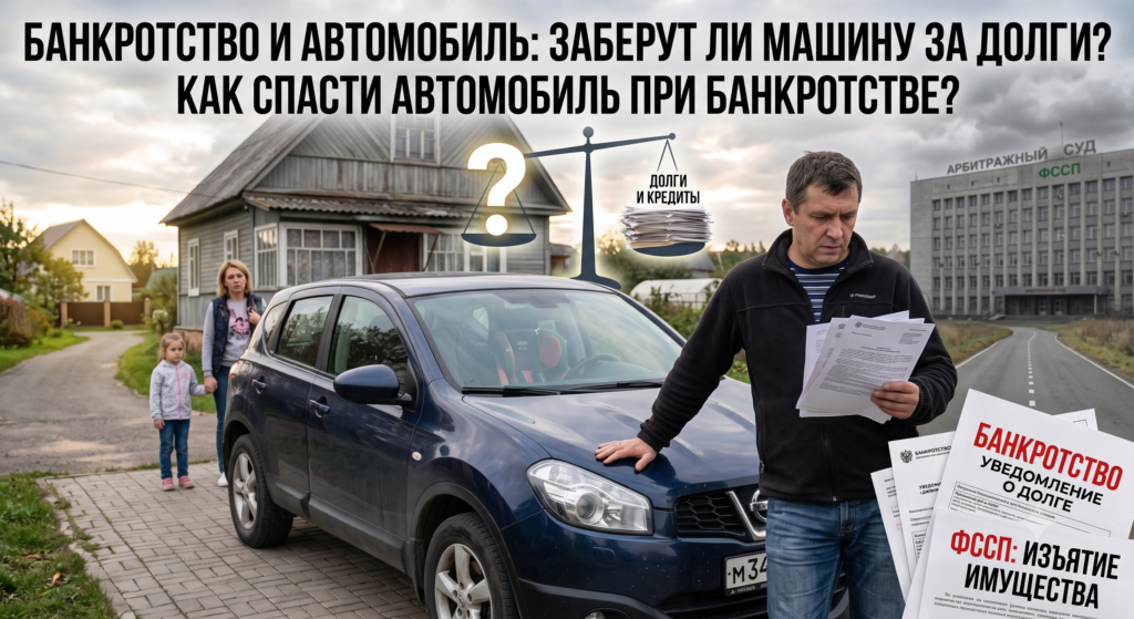 Автомобиль и ключи на столе рядом с документами о банкротстве физического лица